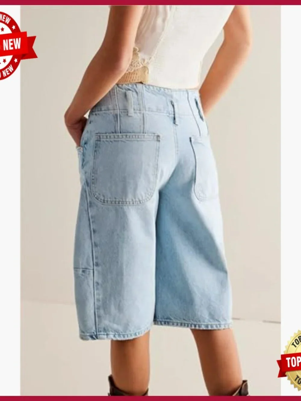 Denim Long Shorts Baggy Bermuda Low Waist Summer Barrel Jean Pant Blue